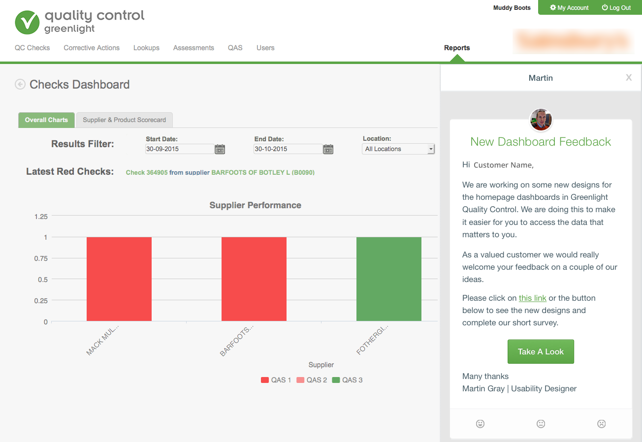  User feedback from within the product