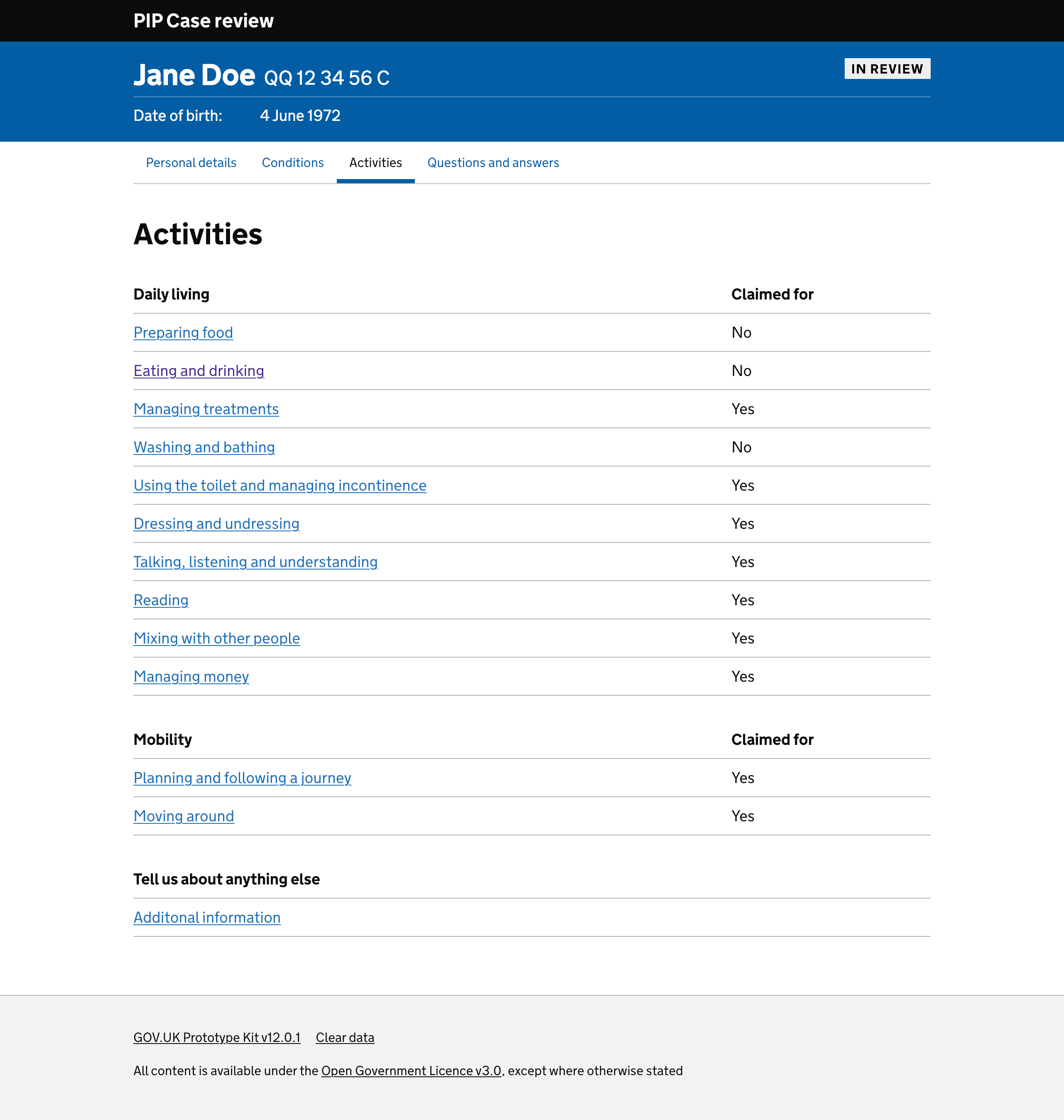 Activities claimed for PIP application - web design Martin Gray