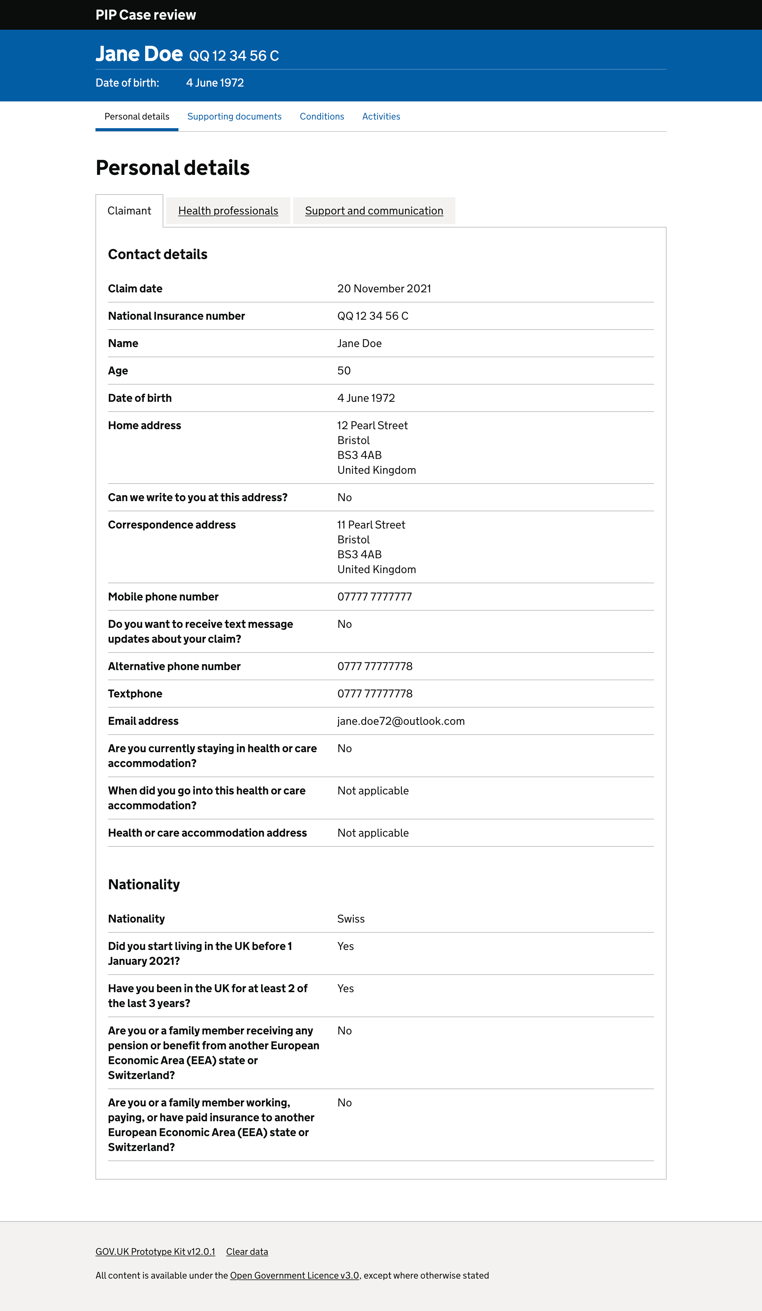 Personal details page for the PIP application - web design Martin Gray