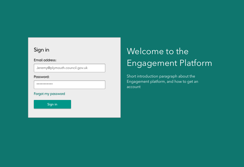 sign in to the Engagement platform - idesigned by Martin Gray