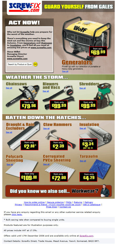 Screwfix storm gales email design and HTML build - Martin Gray